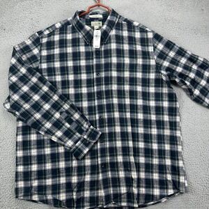 L.L. Bean Shirt Button Down Mens 2XL Blue Green Plaid Traditional Fit Pocket NEW
